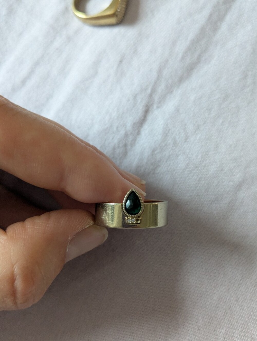 Fossil Gold Tone Pave Crystal Ring and Emerald Accent Ring - Picture 5 of 5